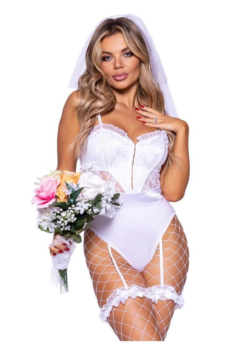 Bridal Babe Lace Garter Bodysuit, Bow and Train Bustle, and Bridal Veil - Its Cassidy Bybee