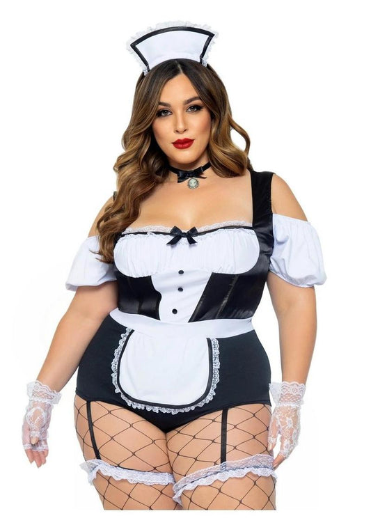Foxy Frenchie Garter Bodysuit with Attached Apron, Choker, and Hat Headband - Its Cassidy Bybee