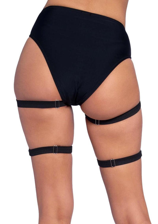 Leg Avenue Dual Strap Studded Thigh High Garters - Black - One Size