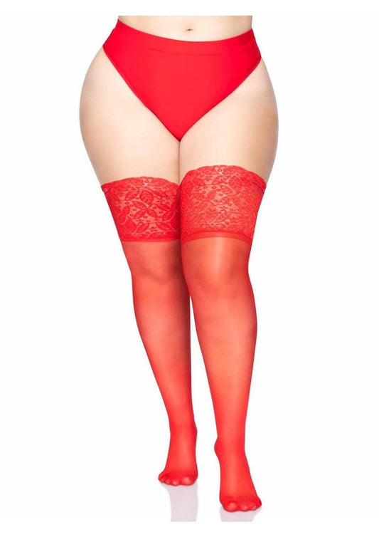 Plus Size Lycra Sheer Stay Up Thigh High with 5in Silicone Lace Top - Its Cassidy Bybee