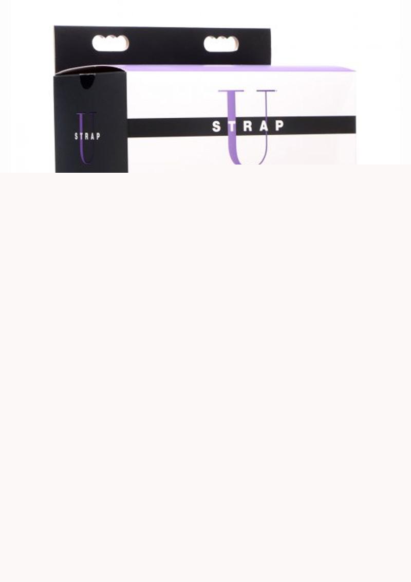 Strap U Power Pegger Silicone Vibrating Double Pleasure 6.5in Dildo with Harness - Black