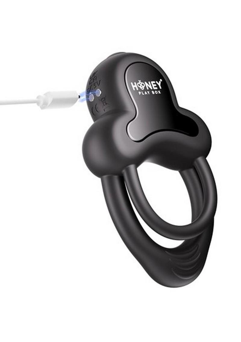 Anello App Control Vibrating Silicone Rechargeable Cock Ring with Clitoral Stimulator