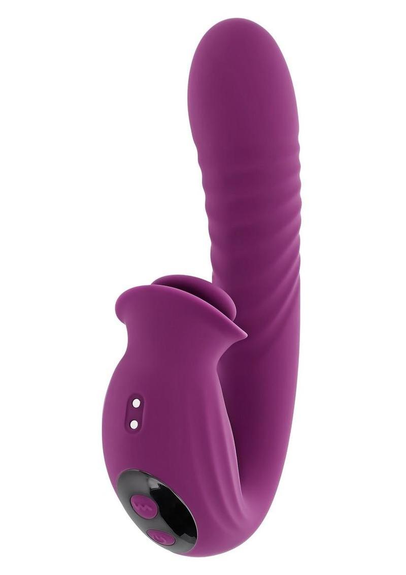 Deep Ecstasy Rechargeable Silicone Ribbed Thrusting Rabbit Vibrator with Clitoral Stimulator