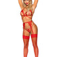 Eyelash Lace Cage Strap Open Cup Bra with Heart Ring Accent, Garter Belt, G - String Panty and Wrist Cuffs - Its Cassidy Bybee