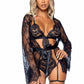 Eyelash Lace Garter Teddy with G - String Back and Adjustable Straps, Lace Robe and Ribbon Tie - Its Cassidy Bybee