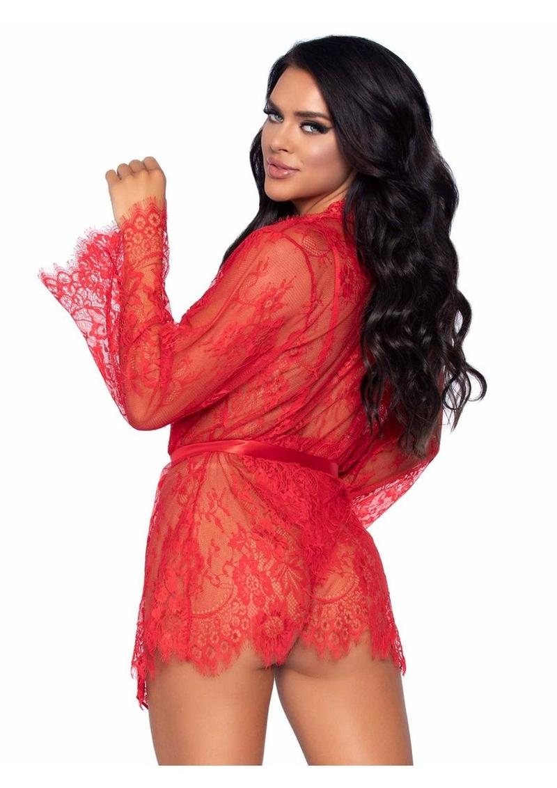 Floral Lace Teddy with Cheeky Thong Back Matching Lace Robe with Scalloped Trim and Satin Tie - Its Cassidy Bybee