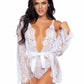 Floral Lace Teddy with Cheeky Thong Back Matching Lace Robe with Scalloped Trim and Satin Tie - Its Cassidy Bybee