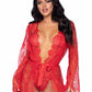Floral Lace Teddy with Cheeky Thong Back Matching Lace Robe with Scalloped Trim and Satin Tie - Its Cassidy Bybee