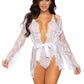 Floral Lace Teddy with Cheeky Thong Back Matching Lace Robe with Scalloped Trim and Satin Tie - Its Cassidy Bybee