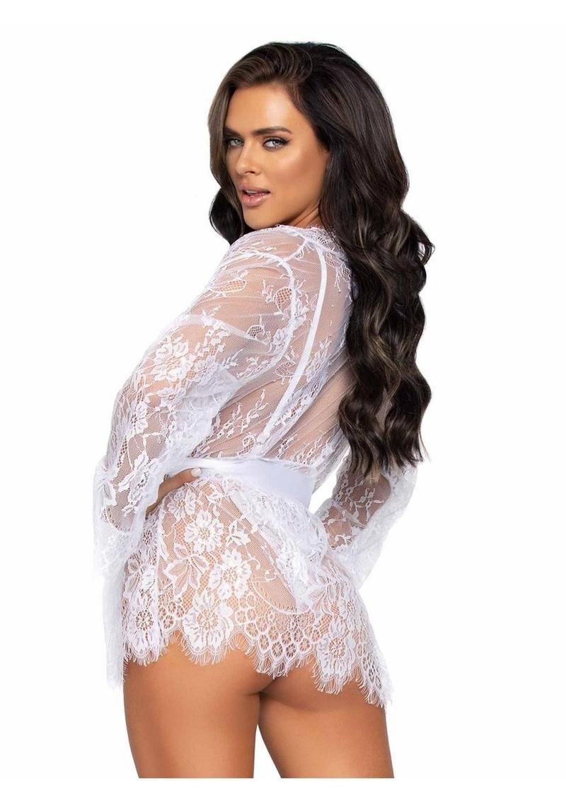 Floral Lace Teddy with Cheeky Thong Back Matching Lace Robe with Scalloped Trim and Satin Tie - Its Cassidy Bybee