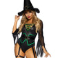 Leg Avenue Broomstick Babe Bodysuit with Lace Up Deep-V and Waist Cincher Buckle Accent, Attached Garters, and Witch Hat - Black - Small - 2 Piece