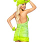 Leg Avenue Christmas Baddie Set Ruched Velvet Dress with Tie Back Halter Straps and Fur Trim, Wrist Cuffs, and Hat - Green - XSmall - 3 Piece