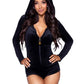 Leg Avenue Comfy Cat Ultra-Soft Velvet Plush Zip Up Romper with Bell Zipper Pull, Ear Hood, and Kitty Tail - Black - Small