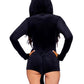 Comfy Cat Ultra-Soft Velvet Plush Zip Up Romper with Bell Zipper Pull, Ear Hood, and Kitty Tail