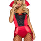 Devilish Darling Tux and Tails Bodysuit with Stay Up Collar, Pin-On Devil Tail, and Sequin Devil Horn Headband