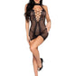 Dotted Net and Lace Halter Mini Dress with Faux Lace-Up Open Back