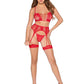 Dotted Net Bra Top with Heart Detail, G-String Panty, and Matching Garter Harness