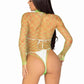 Leg Avenue Fence Net Snap Crotch Long Sleeved Bodysuit - Green - One Size