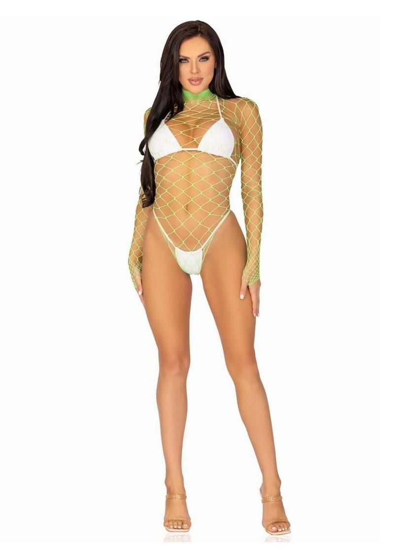 Fence Net Snap Crotch Long Sleeved Bodysuit