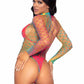 Leg Avenue Fence Net Snap Crotch Long Sleeved Bodysuit - Multicolor/Rainbow - One Size