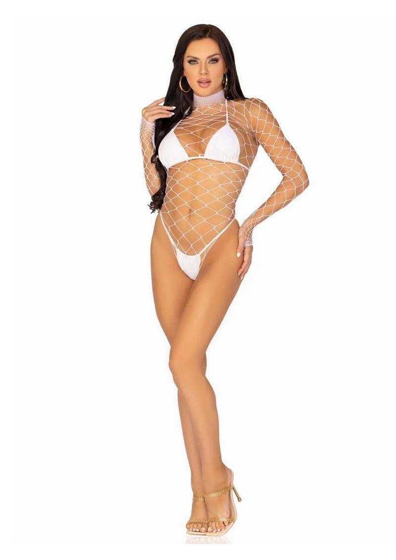 Fence Net Snap Crotch Long Sleeved Bodysuit