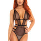 Leg Avenue Fishnet Cut Out Strappy G-String Teddy with Adjustable Straps - Black - Small
