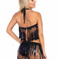 Leg Avenue Fringe Halter Top and Matching Bikini Bottoms - Black - Large/Medium - 2 Piece