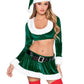 Leg Avenue Hoho Hottie, Velvet Crop Top with Faux Fur Trim, Mini Skirt, Belt and Santa Hat - Green/White - Large - 4 Piece