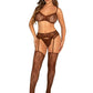 Lace Bra Top with Mini Bow Detail, V-Front G-String, and Garter Belt Stockings - Cocoa