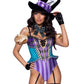 Leg Avenue Mischievous Mad Hatter Garter Bodysuit with Strappy Deep-V and Puff Sleeves, Bow Collar, and Mad Hatter Hat - Multicolor - Medium - 3 Piece