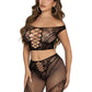 Leg Avenue Net and Lace Off-The-Shoulder Crop Top and Footless Tights - Black - One Size - 2 Piece