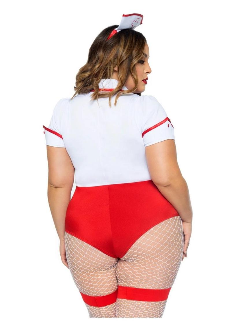 Nurse Feelgood Snap Crotch Garter Bodysuit with Attached Apron and Hat Headband