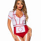 Leg Avenue Nurse Feelgood Snap Crotch Garter Bodysuit with Attached Apron and Hat Headband - Red/White - Small - 2 Piece