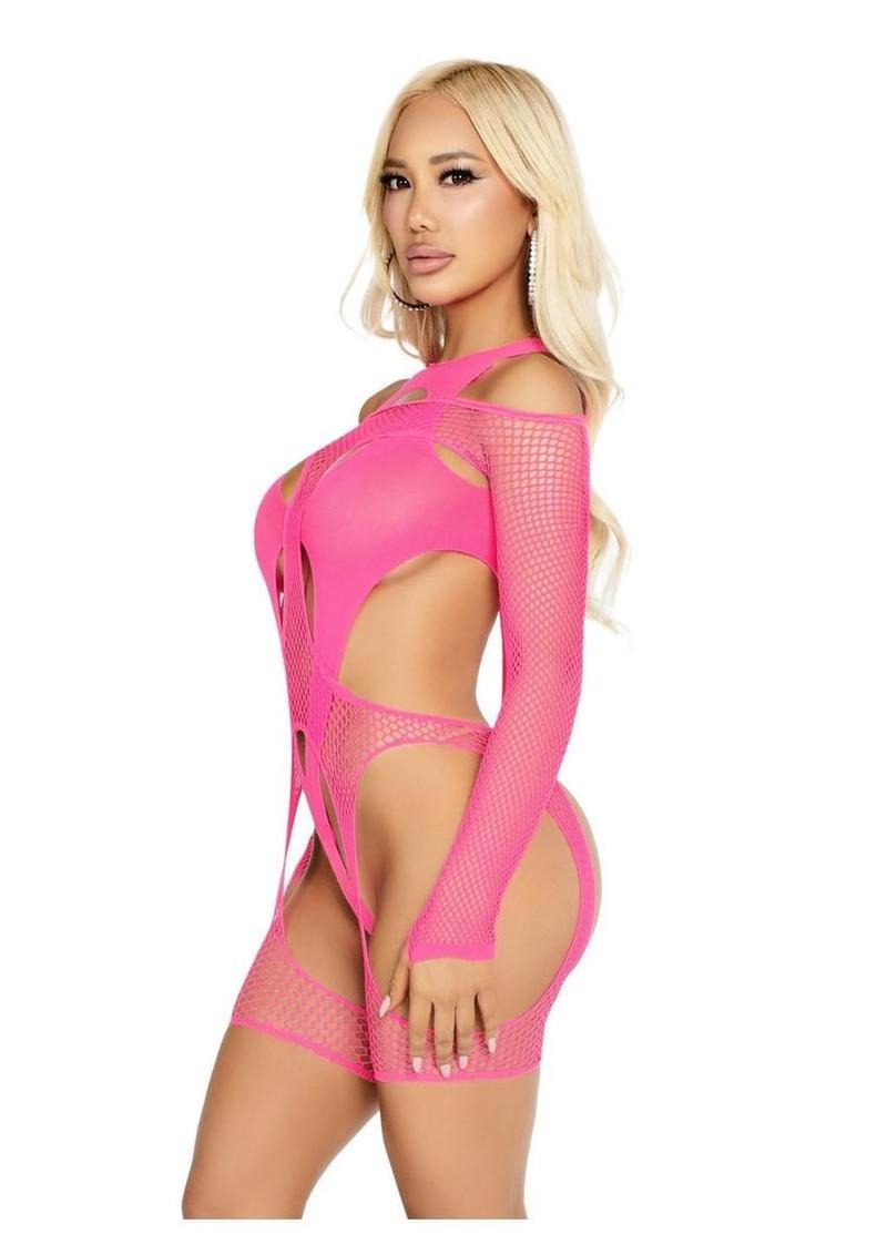 Leg Avenue Off - The - Shoulder Fishnet Garter Harness and Layered Opaque Cut - Out Teddy - Its Cassidy Bybee