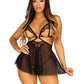 Leg Avenue Open Cup Eyelash Lace and Mesh Babydoll with Heart Ring Accent and Matching Panty - Its Cassidy Bybee