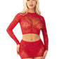 Leg Avenue Rhinestone Lace and Net Crop Top with Heart Keyhole Detail and Mini Skirt - Red - One Size - 2 Piece