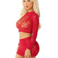 Leg Avenue Rhinestone Lace and Net Crop Top with Heart Keyhole Detail and Mini Skirt - Red - One Size - 2 Piece