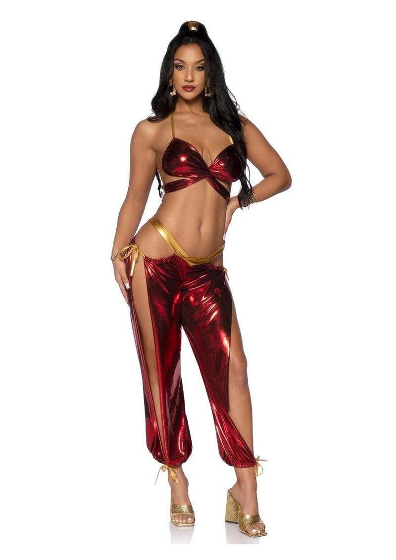 Ruby Desert Princess Lame Bikini Top and Split Leg Cut-Out Harem Pants with Side Ties