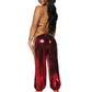 Ruby Desert Princess Lame Bikini Top and Split Leg Cut-Out Harem Pants with Side Ties
