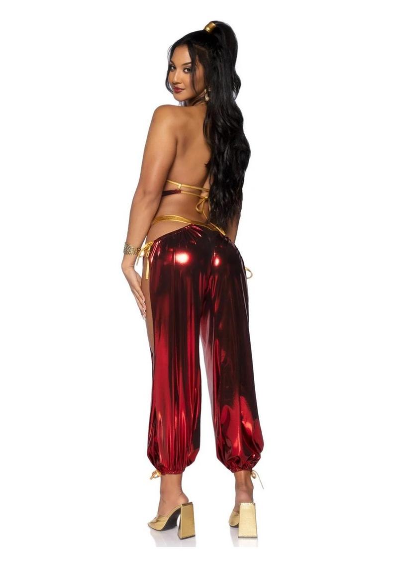 Ruby Desert Princess Lame Bikini Top and Split Leg Cut-Out Harem Pants with Side Ties