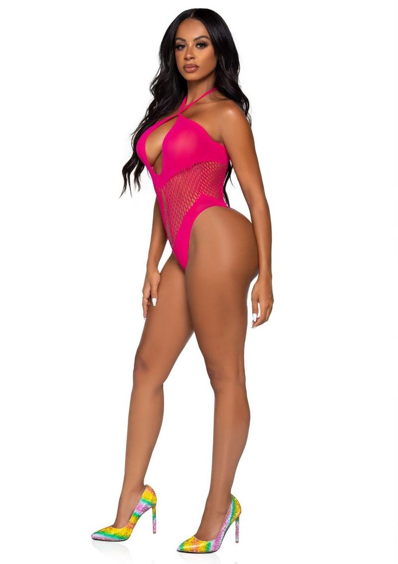 Leg Avenue Seamless Hexi Net Keyhole Halter Bodysuit - Its Cassidy Bybee