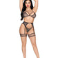 Leg Avenue Shimmer Net Bra Top, G-String Panty, Garter Harness and Wrist Ties