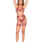 Leg Avenue Shimmer Net Bra Top, G-String Panty, Garter Harness and Wrist Ties