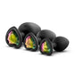Luxe Bling Butt Plugs Silicone Training Kit with Rainbow Gems (3 Size Kit - Black/Multicolor
