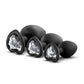 Luxe Bling Butt Plugs Silicone Training Kit with White Gems (3 Size Kit - Black