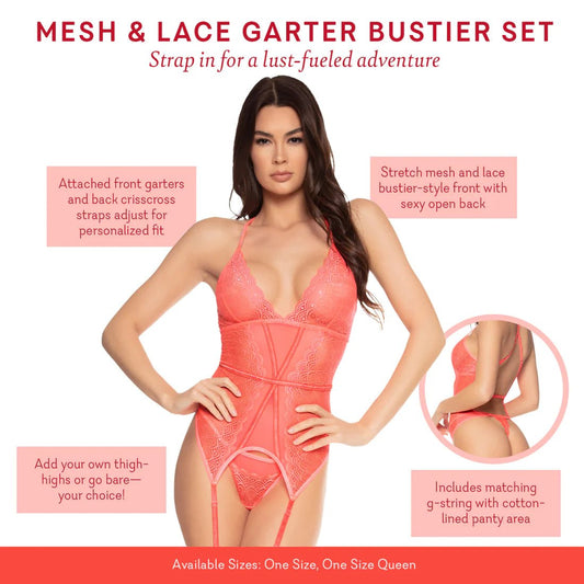 Mesh & Lace Garter Bustier Set - Pure Romance By Cassidy