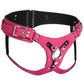 Strap U Bodice Deluxe Leather Corset Harness - Metal/Pink