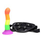 Strap U Proud Rainbow Silicone Dildo with Harness - Multicolor
