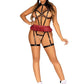 Vegan Leather O - Ring Studded Harness Teddy with Collar Detail Adjustable Straps and Rip - Away Plaid Skirt - Its Cassidy Bybee
