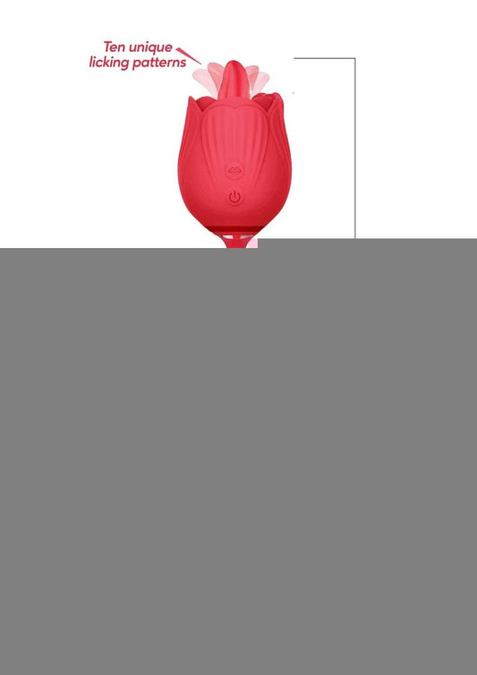 Wild Rose Lick and Thrust Rechargeable Silicone Dual Vibrator with Clitoral Stimulator - Red